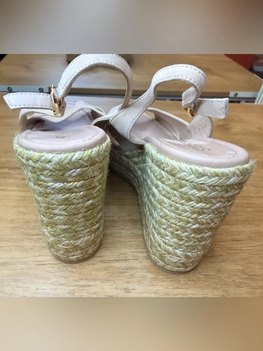 Stuart Weitzman Adobe Nude Espadrille Wedge Sandals Size 9